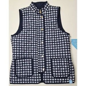 NWT! Draper James RSVP Reversible Quilted Puffer Vest with Gold Snap/Zip-Size XS